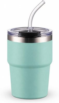 Stainless Steel Tumbler with Flip Top Lid and Reusable Straw Insulated Cup