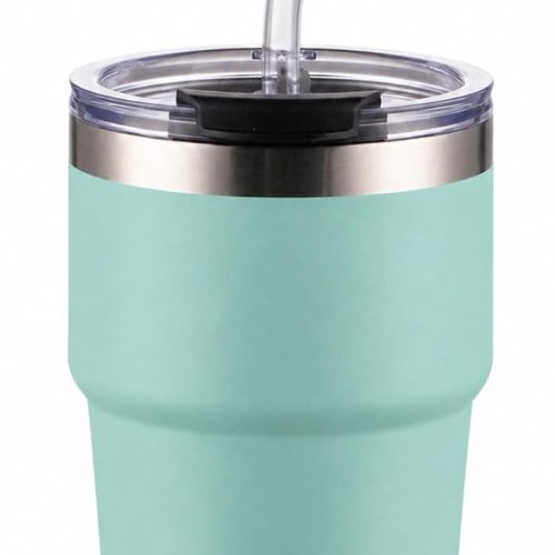 Stainless Steel Tumbler with Flip Top Lid and Reusable Straw Insulated Cup