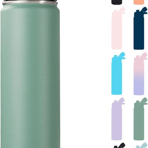 Insulated Water Bottle with Flip Top Lid and Wide Mouth Insulated Cup