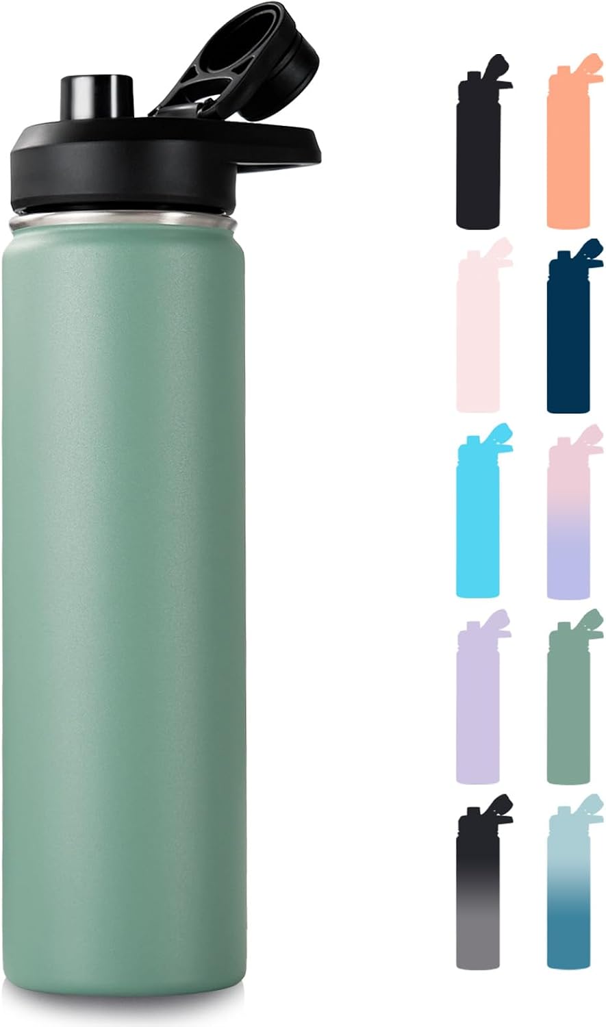 Insulated Water Bottle with Flip Top Lid and Wide Mouth Insulated Cup