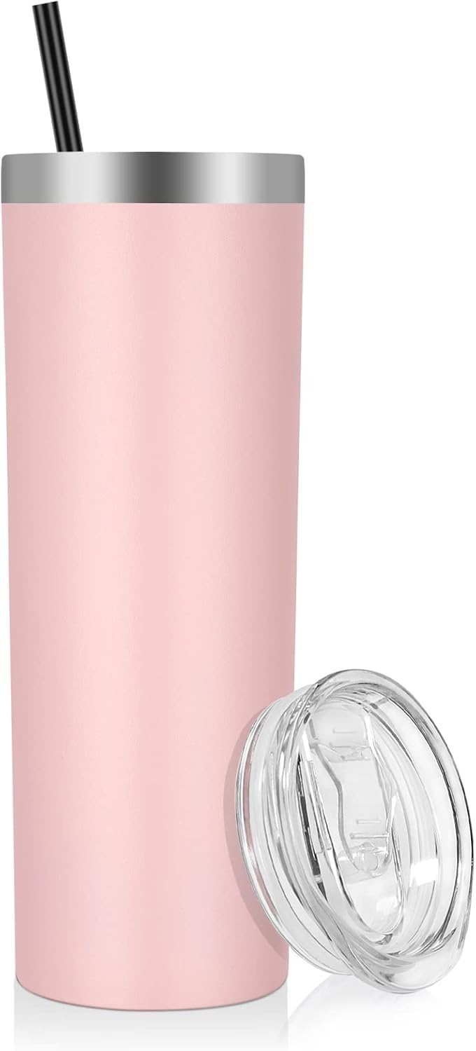 Skinny Tumbler with Slide Lid and Plastic Straw Insulated Cup