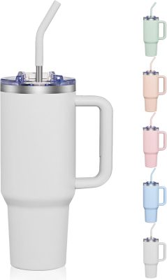 Tumbler with Handle and Transparent Flip Top Lid Insulated Cup