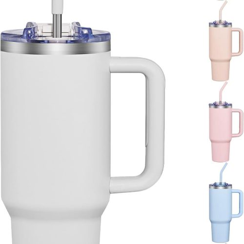 Tumbler with Handle and Transparent Flip Top Lid Insulated Cup