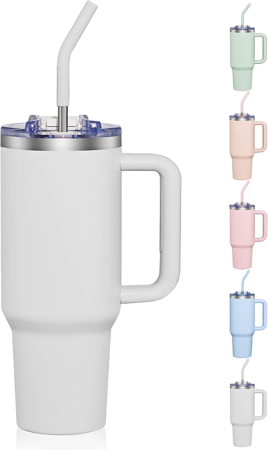 Tumbler with Handle and Transparent Flip Top Lid Insulated Cup