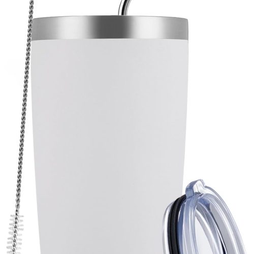 Tumbler with Splash Proof Cover and Stainless Steel Straw Insulated Cup