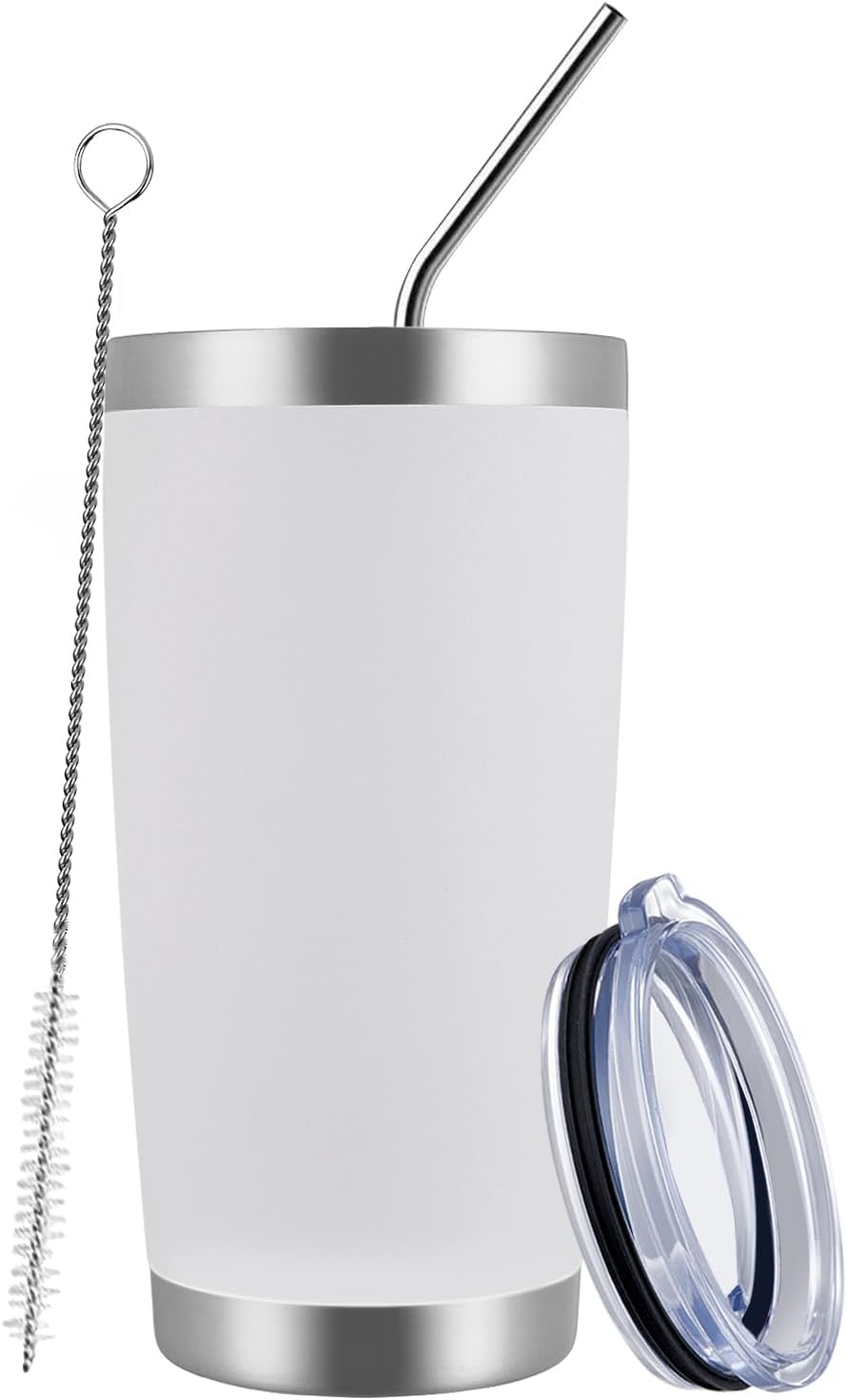 Tumbler with Splash Proof Cover and Stainless Steel Straw Insulated Cup