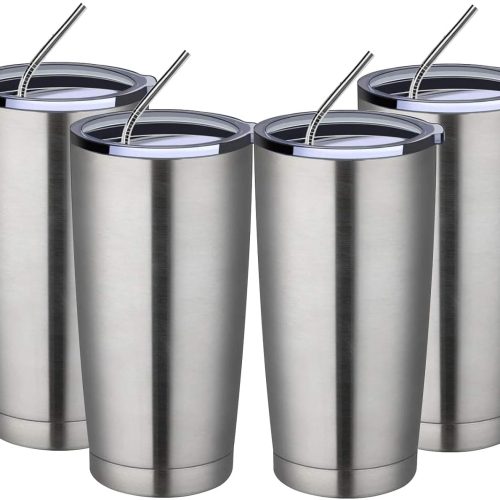 Tumbler with Splash Proof Cover and Stainless Steel Straw Insulated Cup