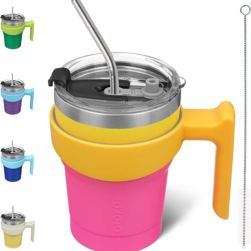 Stainless Steel Tumbler with Detachable Handle and Two Lids Insulated Cup