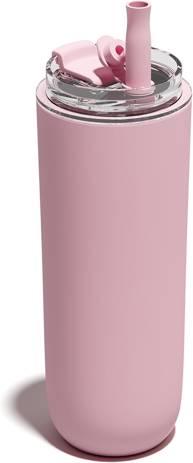 Insulated Tumbler with Double Screw Lid and Detachable Straw Insulated Cup