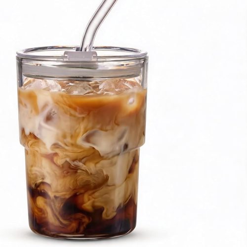 Glass Tumbler with Lid and Glass Straw Insulated Cup
