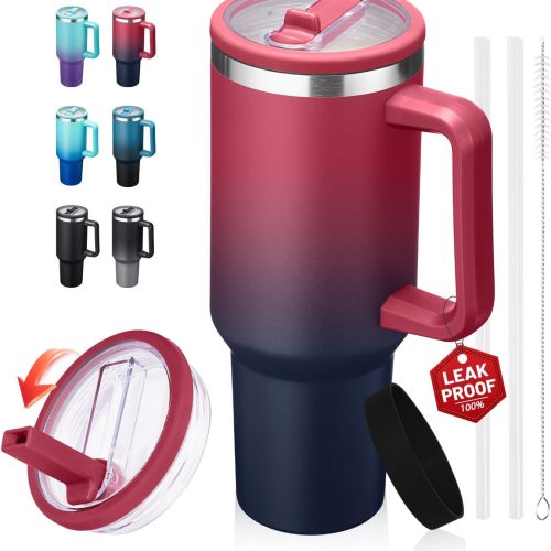 Flip Top Straw Lid Tumbler with Triple Wall Insulation Insulated Cup