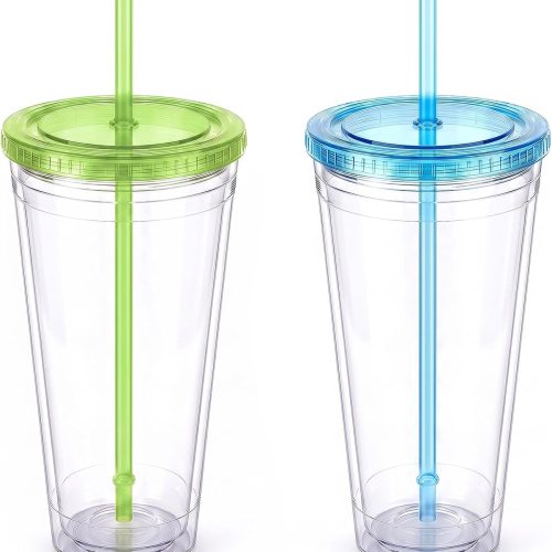 Double Wall Tumbler with Splash Resistant Lid and Reusable Straw Insulated Cup
