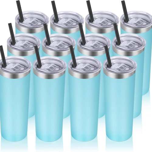 Skinny Tumbler with Slide Lid and Plastic Straw Insulated Cup