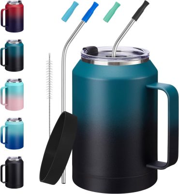 Mug Tumbler with 2 in 1 Lid and Silicone Straw Tips Insulated Cup
