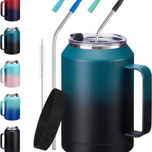Mug Tumbler with 2 in 1 Lid and Silicone Straw Tips Insulated Cup