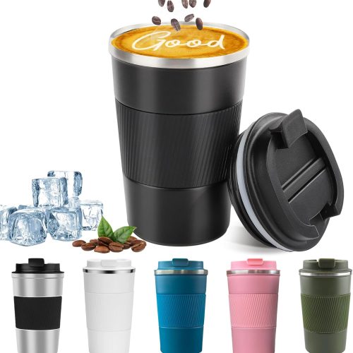 Travel Coffee Mug with Silicone Sleeve and Sealed Lid Insulated Cup