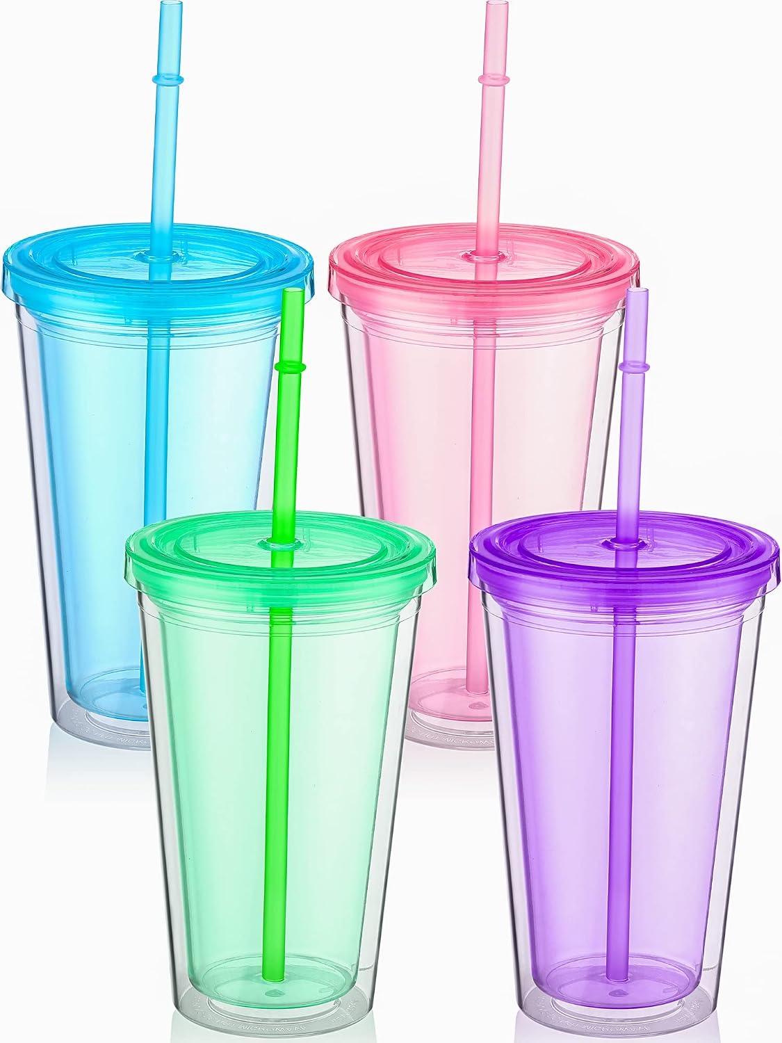 Plastic Tumbler Set with Lids and Straws Insulated Cup